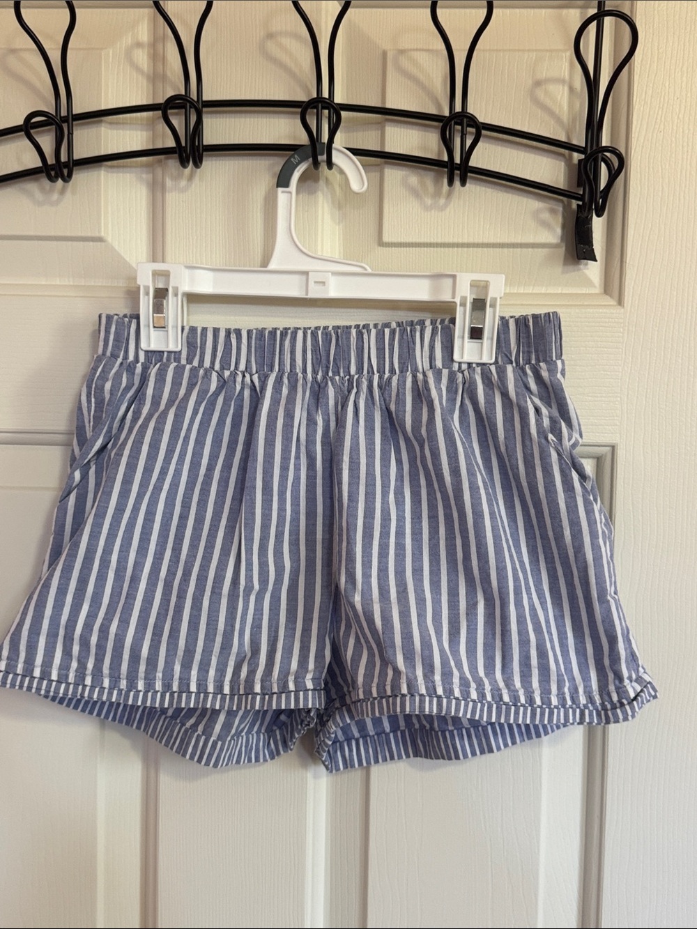 Tyche Blue and White Striped High-Waist Women’s Shorts
